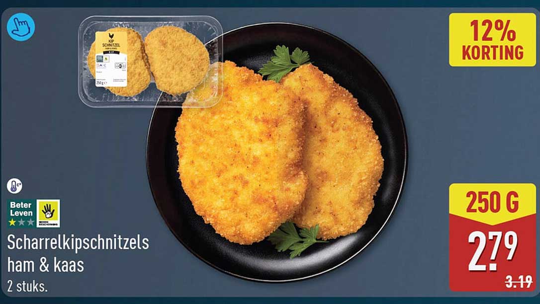 Scharrelkipschnitzels ham & kaas