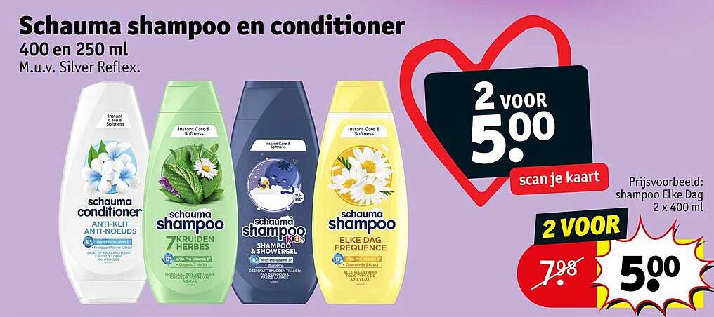 Schauma shampoo en conditioner 400 en 250 ml M.u.v. Silver Reflex. 2 voor 5.00 scan je kaart