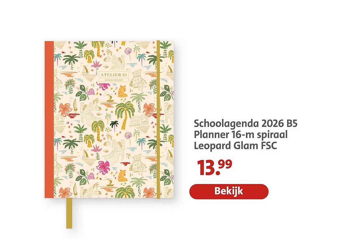Schoolagenda 2026 B5 Planner 16-m spiraal Leopard Glam FSC