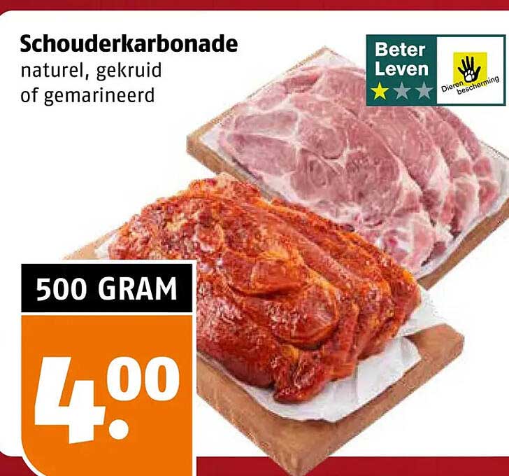 Schouderkarbonade naturel, gekruid of gemarineerd