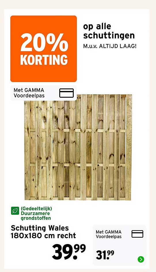 Schutting Wales 180x180 cm recht 20% korting