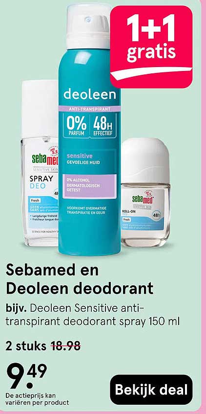 Sebamed en Deoleen deodorant 1+1 gratis