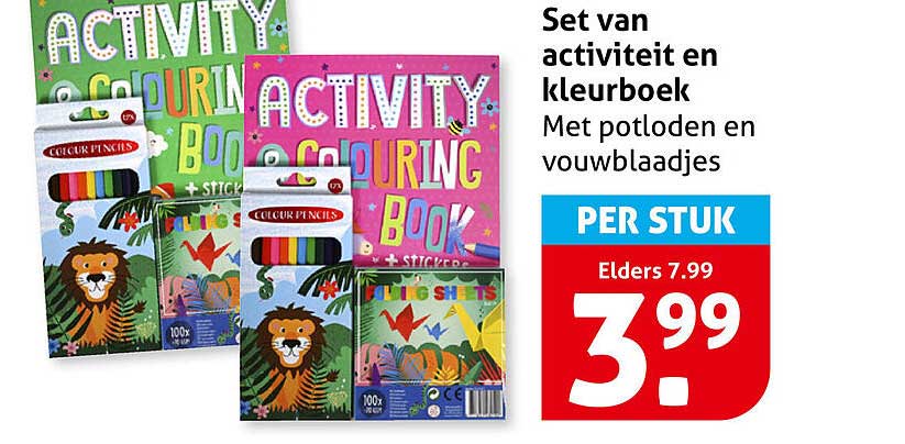 Set van activiteit en kleurboek Met potloden en vouwblaadjes PER STUK