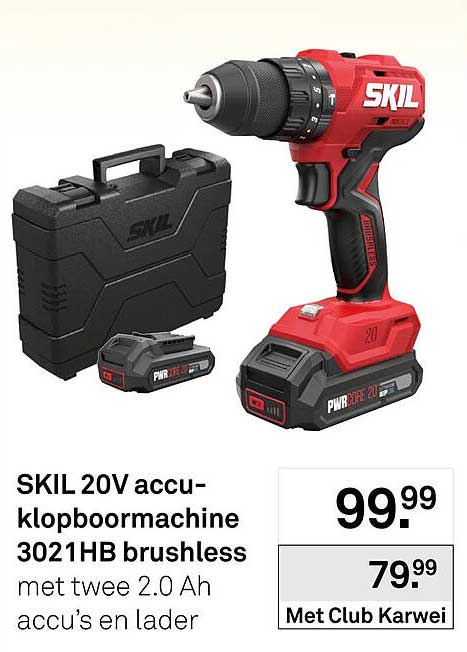 SKIL 20V accu-klopboormachine 3021HB brushless met twee 2.0 Ah accu’s en lader