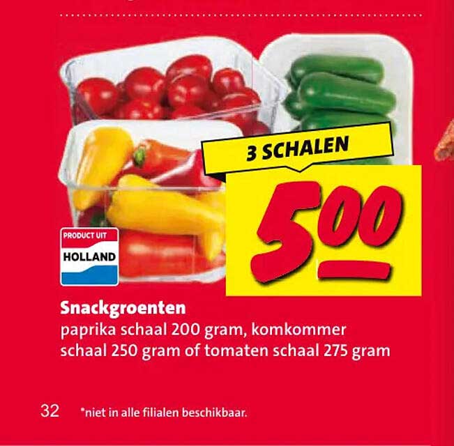 Snackgroenten paprika schaal 200 gram, komkommer schaal 250 gram of tomaten schaal 275 gram 3 SCHALEN