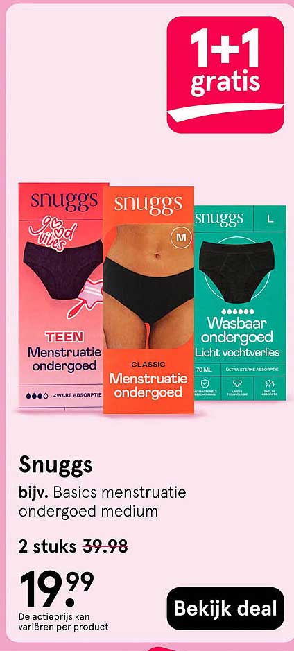 Snuggs bijv. Basics menstruatie ondergoed medium 1+1 gratis
