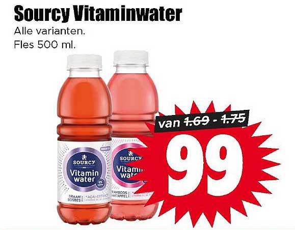 Sourcy Vitaminwater Alle varianten. Fles 500 ml.