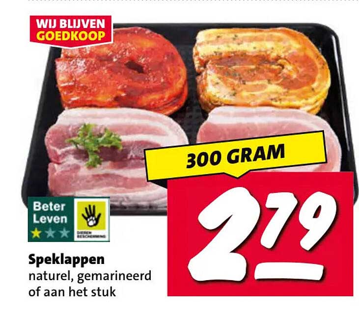 Speklappen naturel, gemarineerd of aan het stuk 300 gram