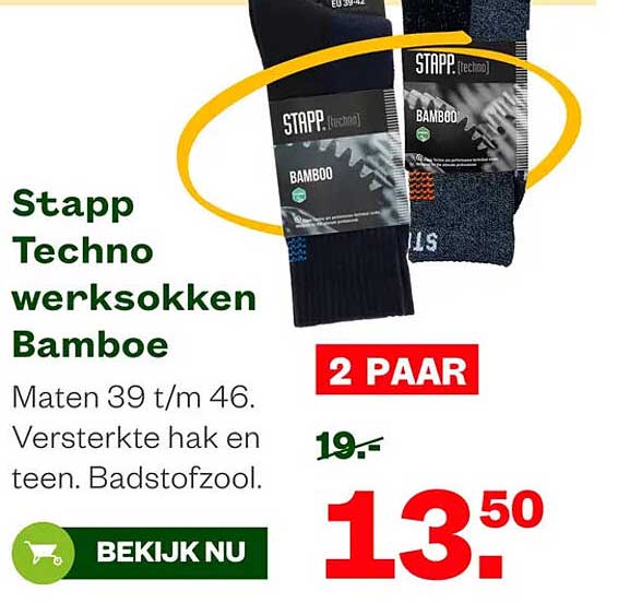 Stapp Techno werksokken Bamboe 2 paar