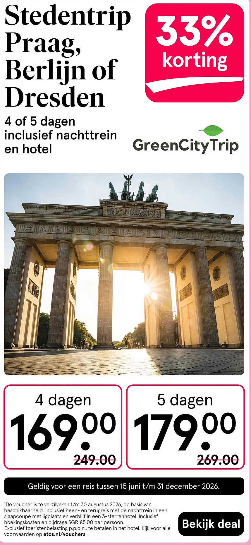 Stedentrip Praag, Berlijn of Dresden 4 of 5 dagen inclusief nachttrein en hotel 33% korting