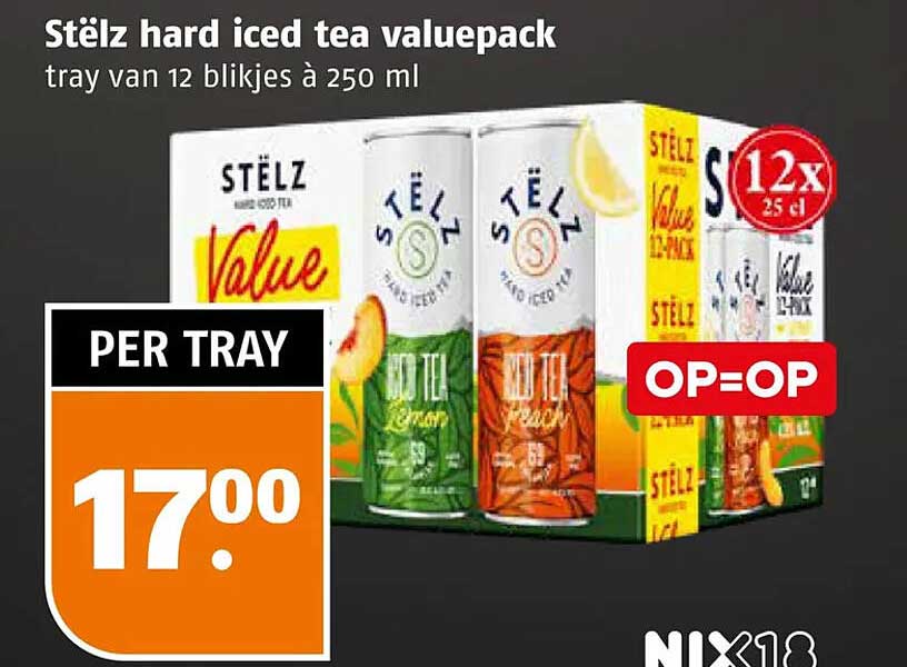 Stëlz hard iced tea valuepack tray van 12 blikjes à 250 ml OP=OP