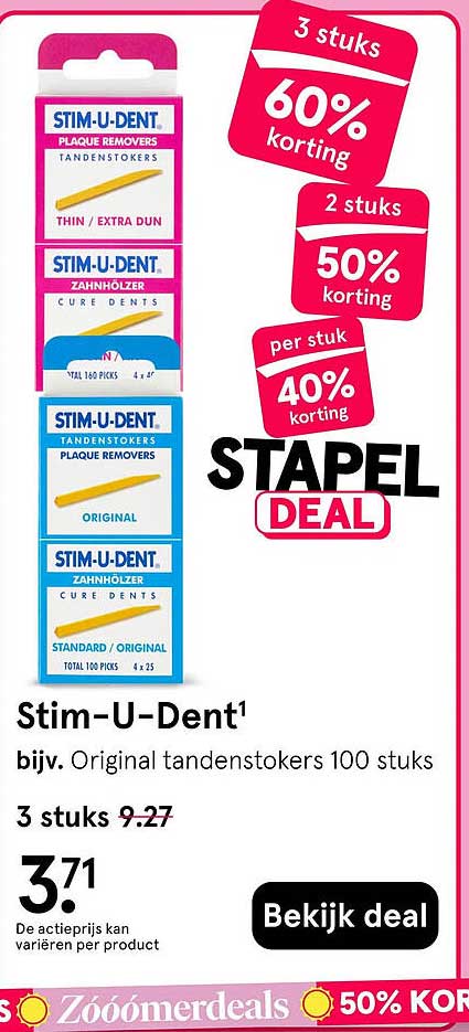 Stim-U-Dent¹ bijv. Original tandenstokers 100 stuks 3 stuks 60% korting
