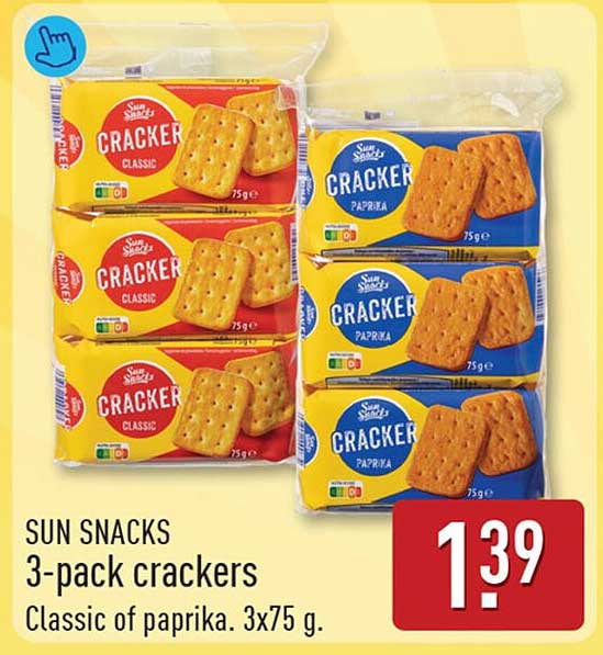 SUN SNACKS 3-pack crackers Classic of paprika. 3x75 g.
