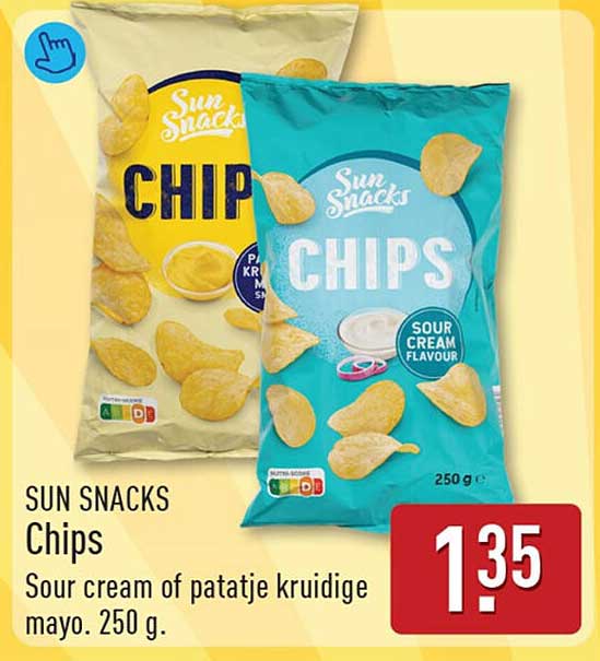SUN SNACKS Chips Sour cream of patatje kruidige mayo. 250 g.
