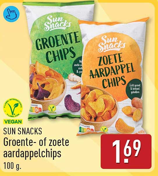 SUN SNACKS Groente- of zoete aardappelchips 100 g