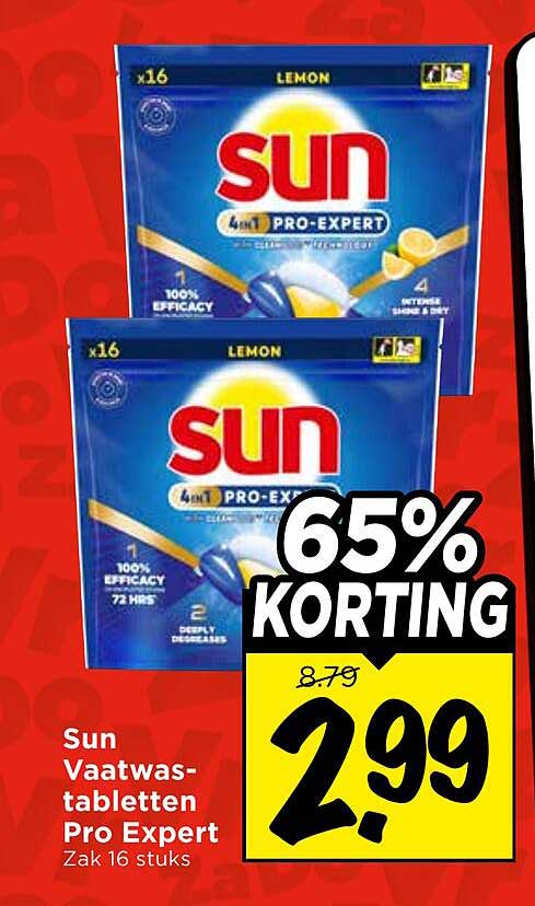 Sun Vaatwastabletten Pro Expert Zak 16 stuks 65% korting