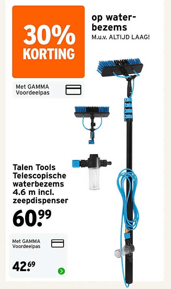 Talen Tools Telescopische waterbezem 4.6 m incl. zeepdispenser