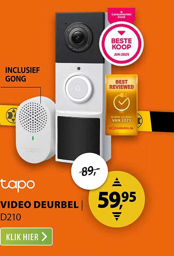 Tapo video deurbel D210 inclusief gong