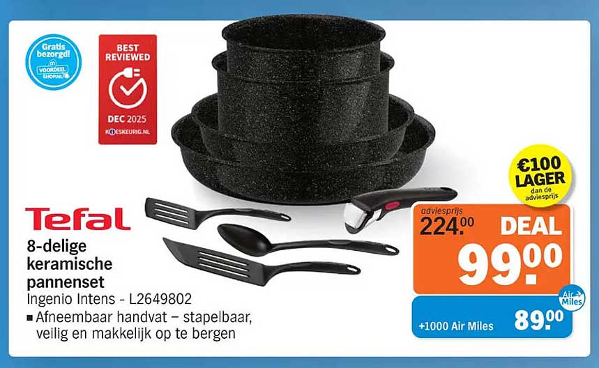 Tefal 8-delige keramische pannenset Ingenio Intens - L2649802