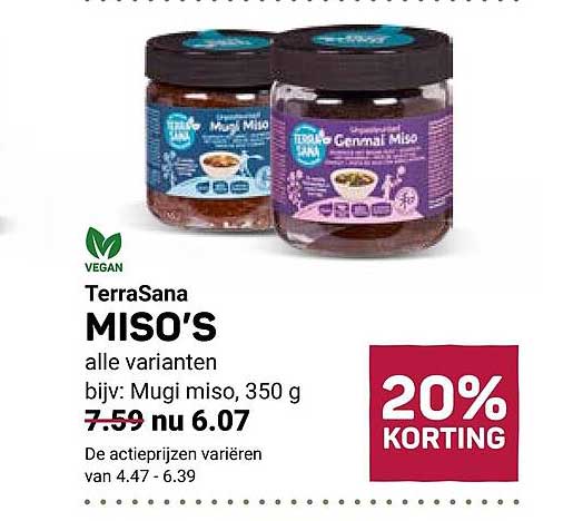 TerraSana MISO'S alle varianten bijv: Mugi miso, 350 g 20% KORTING