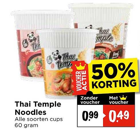 Thai Temple Noodles Alle soorten cups 60 gram 50% KORTING