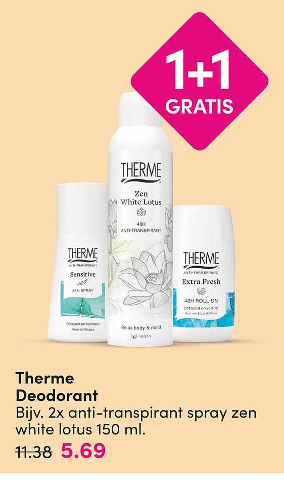 Therme Deodorant Bijv. 2x anti-transpirant spray zen white lotus 150 ml. 1+1 GRATIS