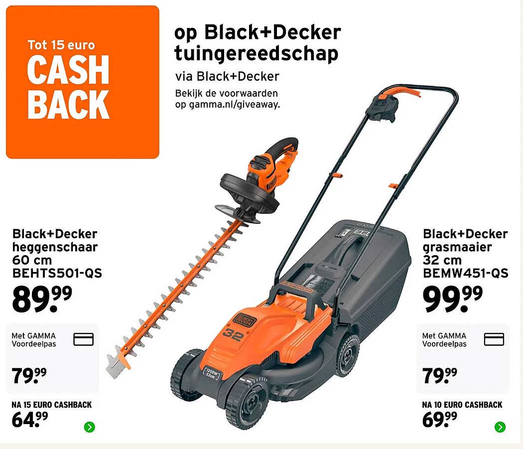 Tot 15 euro CASH BACK op Black+Decker tuingereedschap