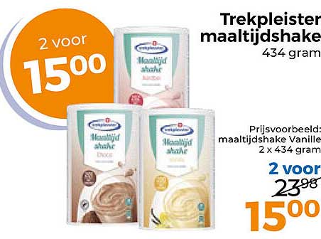 Trekpleister maaltijdshake 434 gram 2 voor 15.00