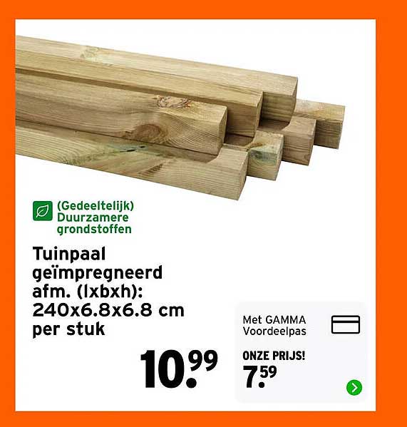 Tuinpaal geïmpregneerd afm. (lxbxh): 240x6.8x6.8 cm per stuk