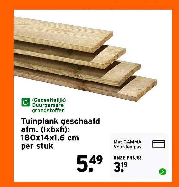 Tuinplank geschaafd afm. (lxbxh): 180x14x1.6 cm per stuk