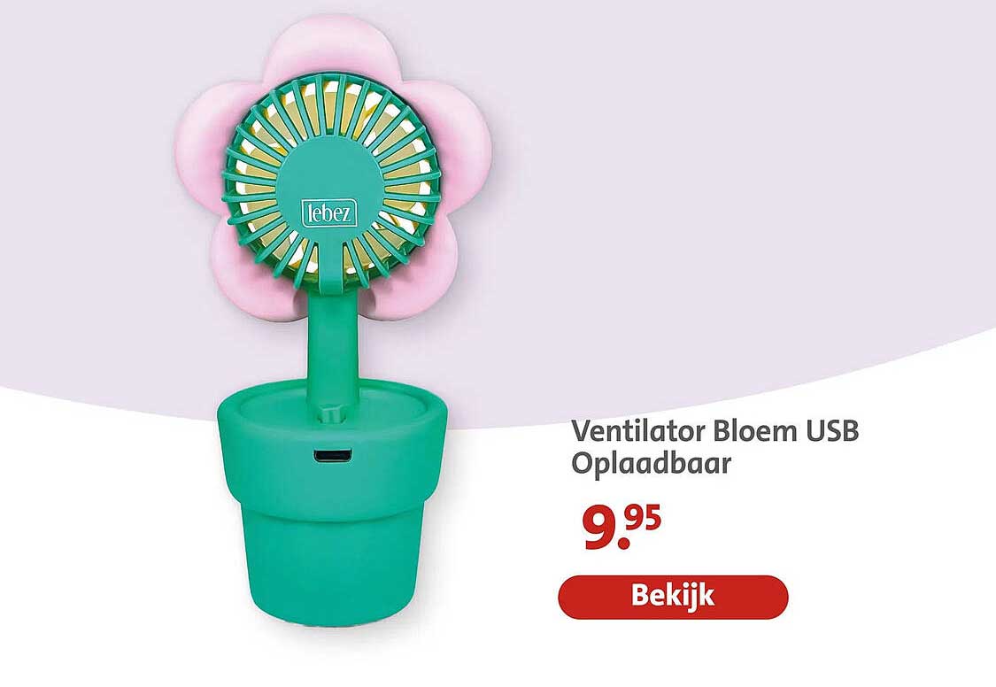 Ventilator Bloem USB Oplaadbaar