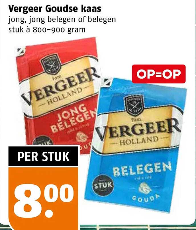 Vergeer Goudse kaas jong, jong belegen of belegen stuk à 800-900 gram OP=OP