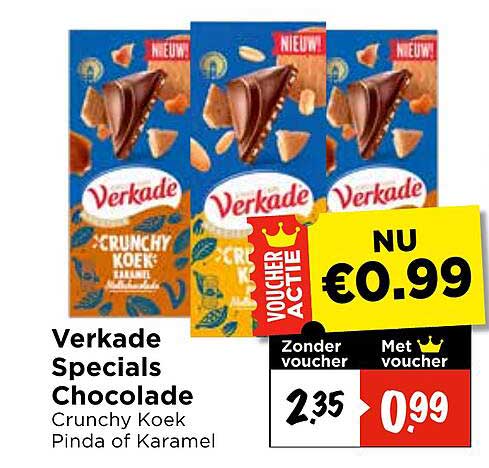 Verkade Specials Chocolade Crunchy Koek Pinda of Karamel VOUCHEER ACTIE
