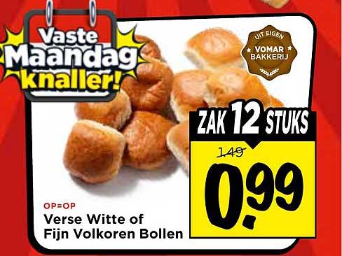 Verse Witte of Fijn Volkoren Bollen ZAK 12 STUKS
