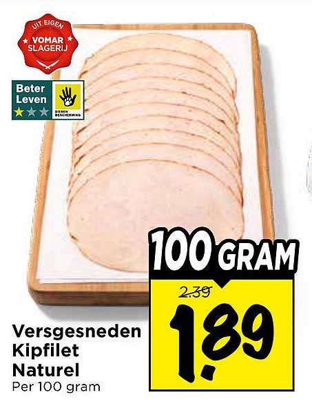 Versgesneden Kipfilet Naturel Per 100 gram
