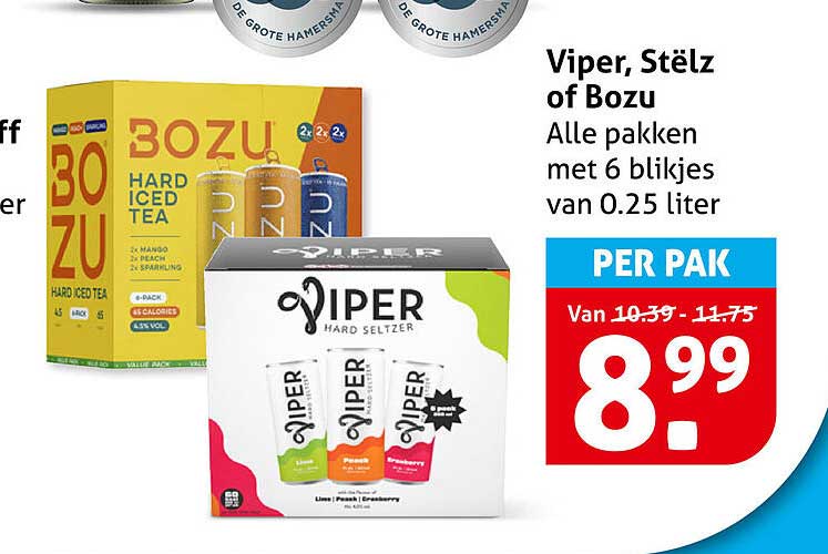 Viper, Stëlz of Bozu Alle pakken met 6 blikjes van 0.25 liter