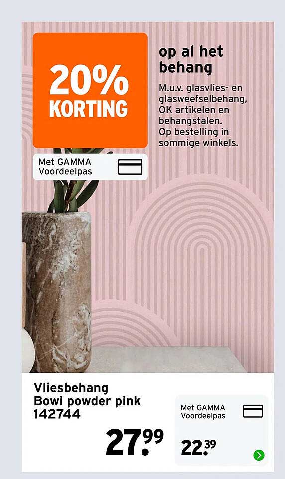 Vliesbehang Bowi powder pink 142744 20% KORTING op al het behang