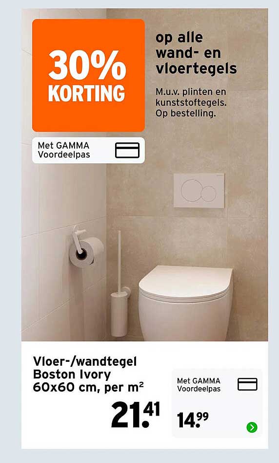 Vloer-/wandtegel Boston Ivory 60x60 cm, per m² 30% korting