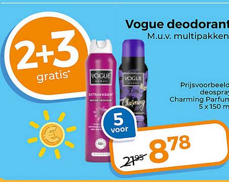 Vogue deodorant M.u.v. multipakken 2+3 gratis