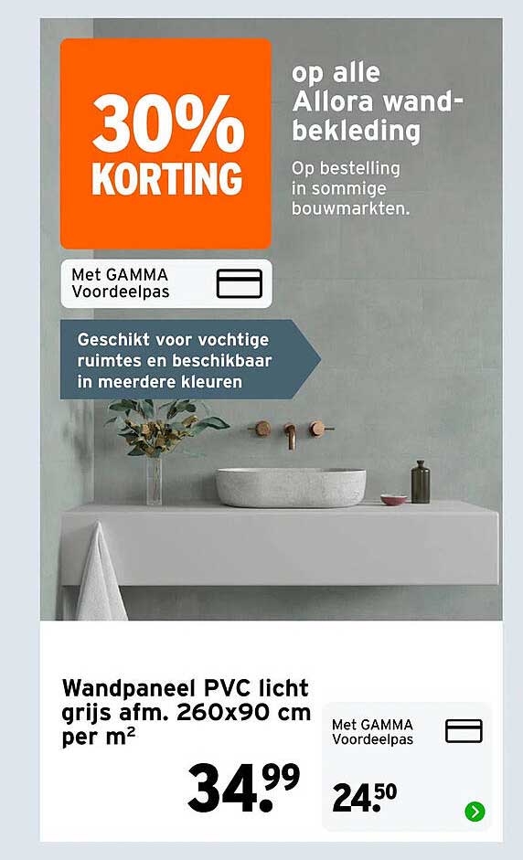Wandpaneel PVC licht grijs afm. 260x90 cm per m² 30% korting