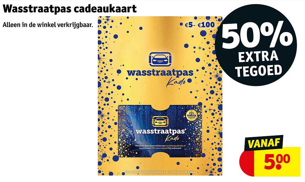 Wassstraatpas cadeaukaart 50% extra tegoed