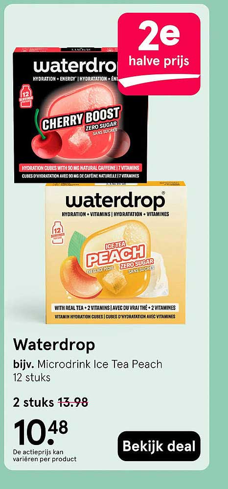 Waterdrop bijv. Microdrink Ice Tea Peach 12 stuks 2e halve prijs