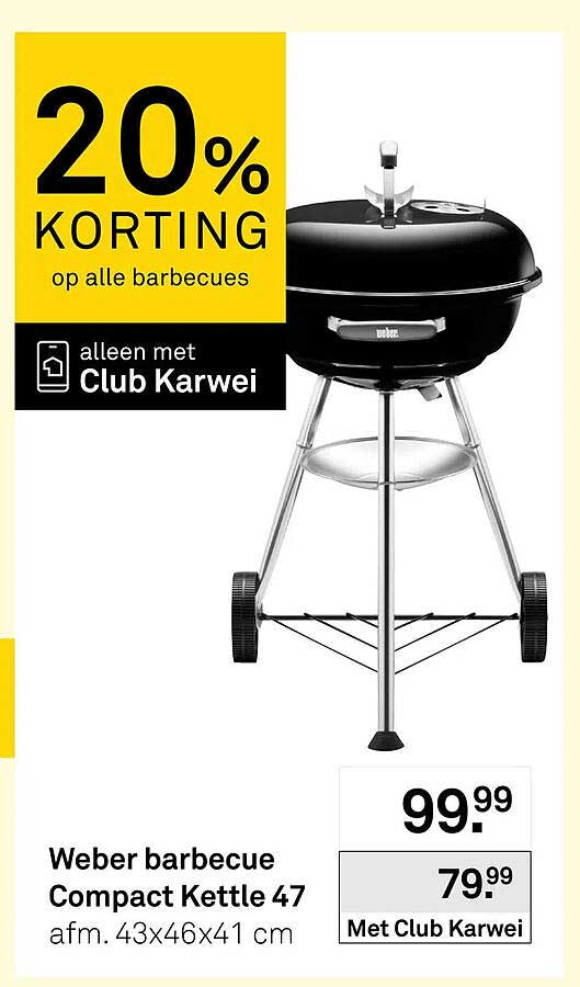 Weber barbecue Compact Kettle 47 20% korting op alle barbecues alleen met Club Karwei