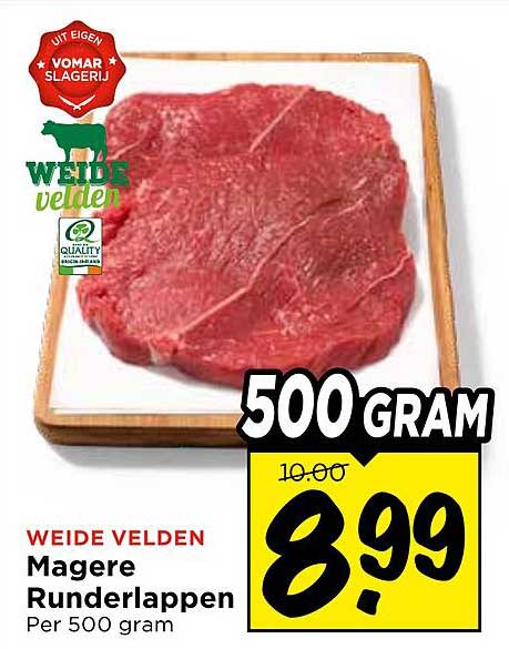 WEIDE VELDEN Magere Runderlappen Per 500 gram
