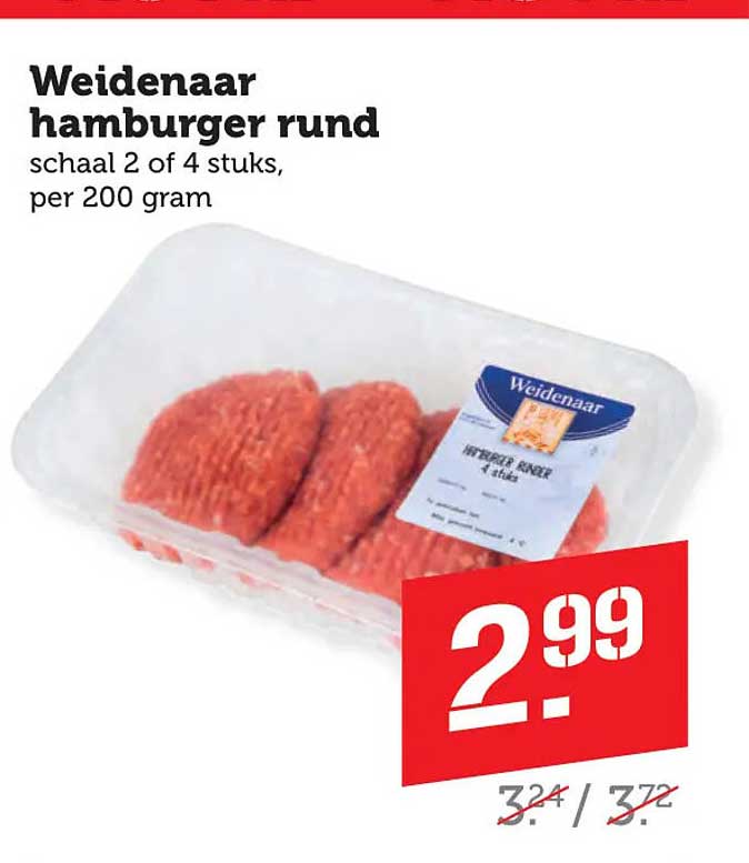Weidenaar hamburger rund schaal 2 of 4 stuks, per 200 gram