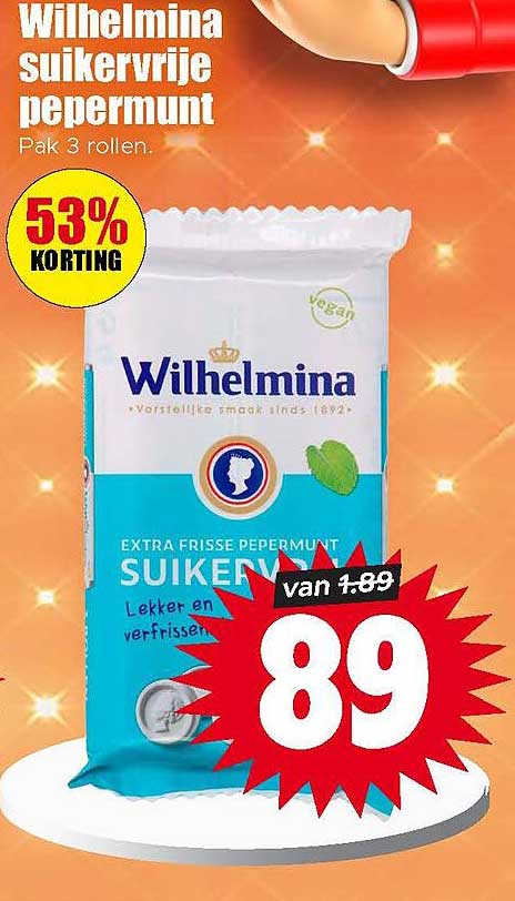 Wilhelmina suikervrije pepermunt Pak 3 rollen 53% KORTING