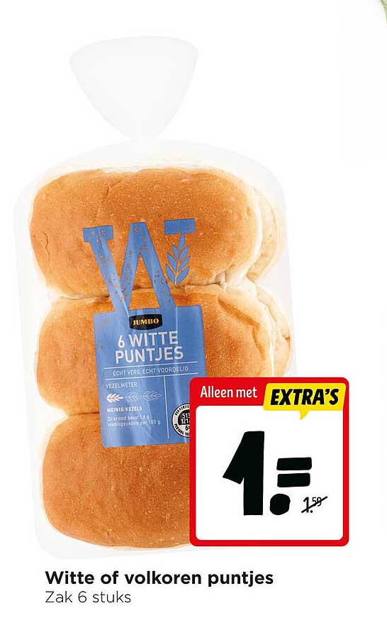 Witte of volkoren puntjes Zak 6 stuks Alleen met EXTRA'S 1= 1,50