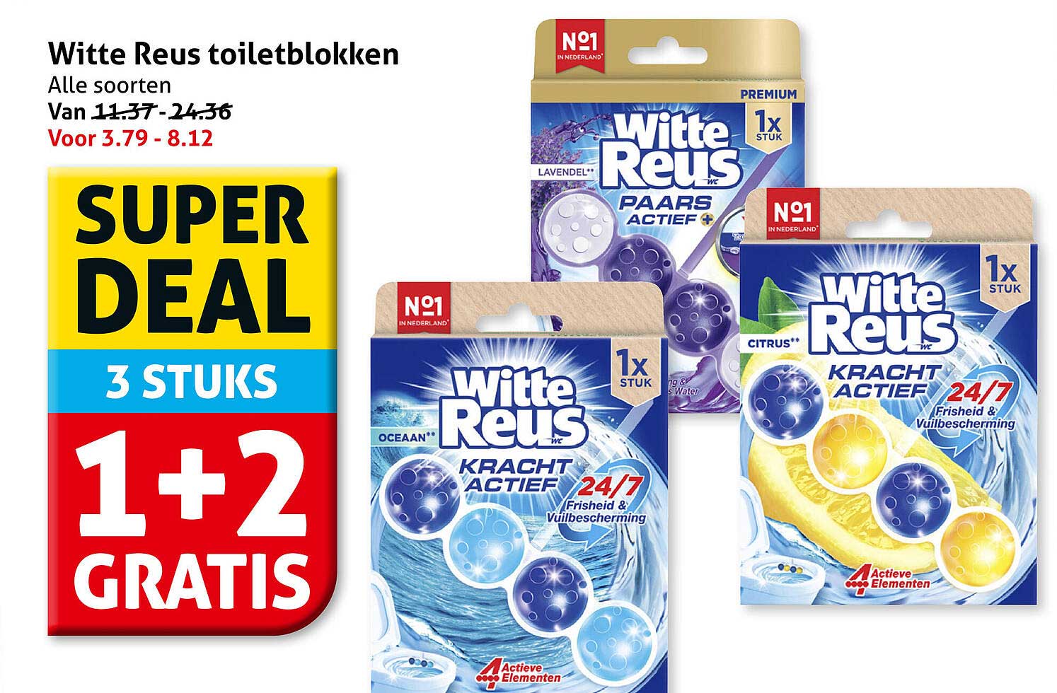 Witte Reus toiletblokken Alle soorten 1+2 GRATIS