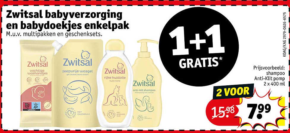 Zwitsal babyverzorging en babydoekjes enkelpak 1+1 GRATIS*