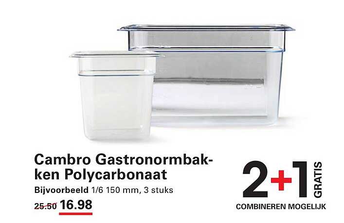 Cambro Gastronombakken Polycarbonaat Bijvoorbeeld 1/6 150 mm, 3 stuks
